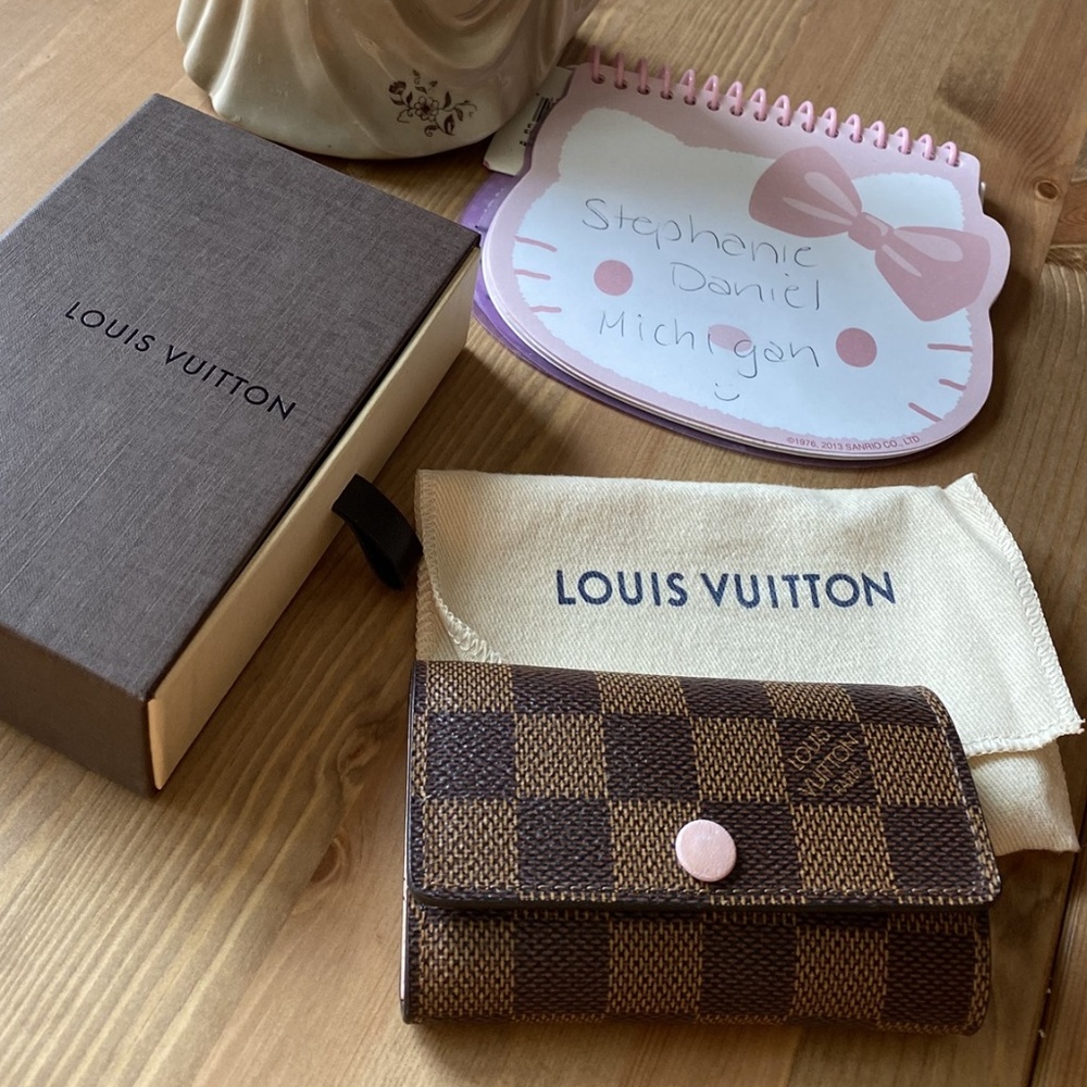 Damier Ebene 6-Key Holder w/Rose Ballerine Detail